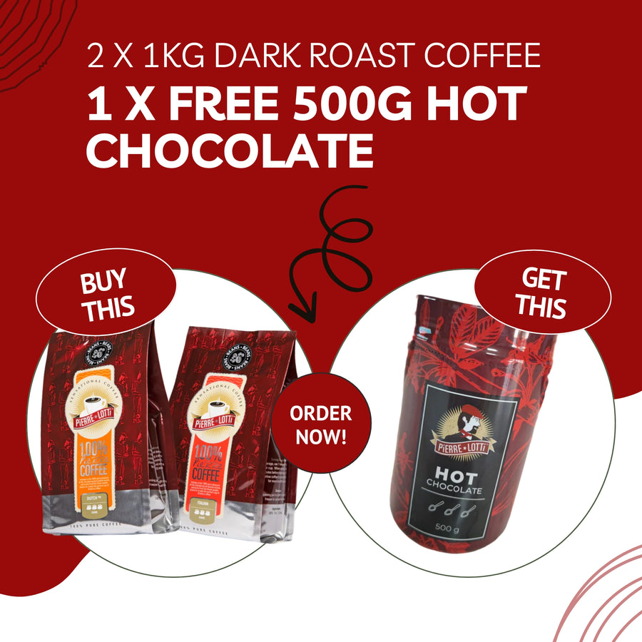 2 x 1KG Coffee + FREE Hot Chocolate - Pierre Lotti Coffee