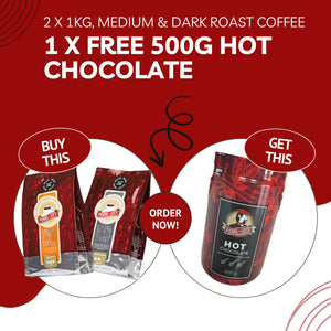 2 x 1KG Coffee + FREE Hot Chocolate - Pierre Lotti Coffee